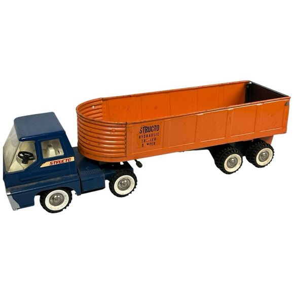 Vintage 1960’s Structo Hydraulic Trailer Dumper Blue Orange Steel Dump Truck Toy
